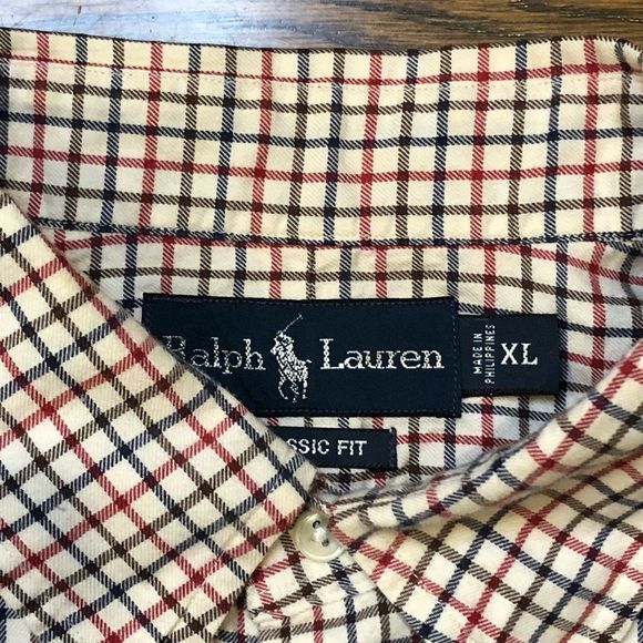 RALPH LAUREN Mens Long Sleeve Red Blue Window Pane Button Down Dress Shirt Sz XL - Picture 2 of 10
